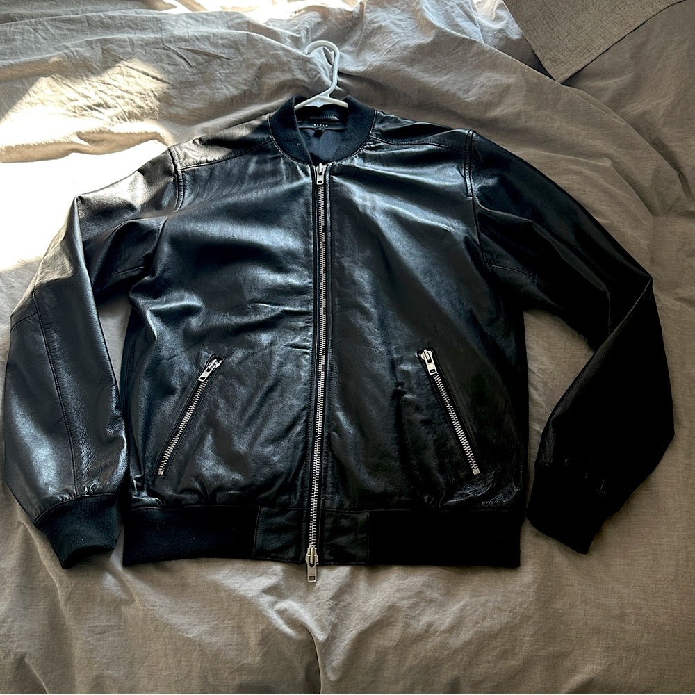 DSTLD Black real leather bomber jacket - M